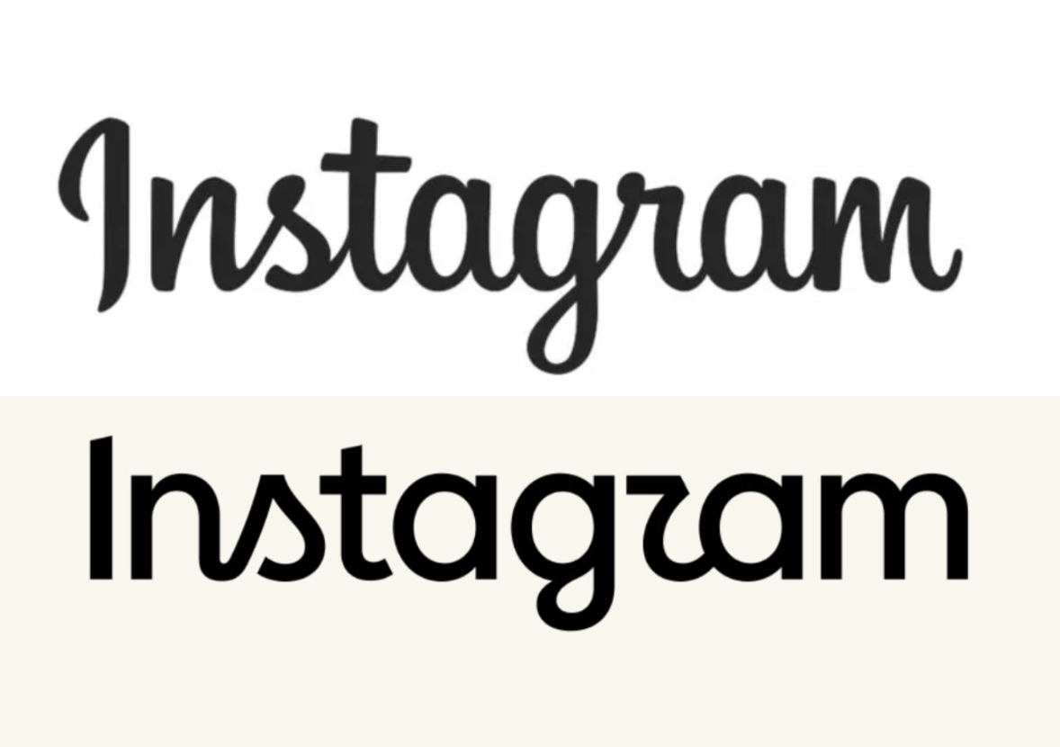 Two Instagram logos compared: top in cursive script, bottom in a modern, geometric sans-serif font