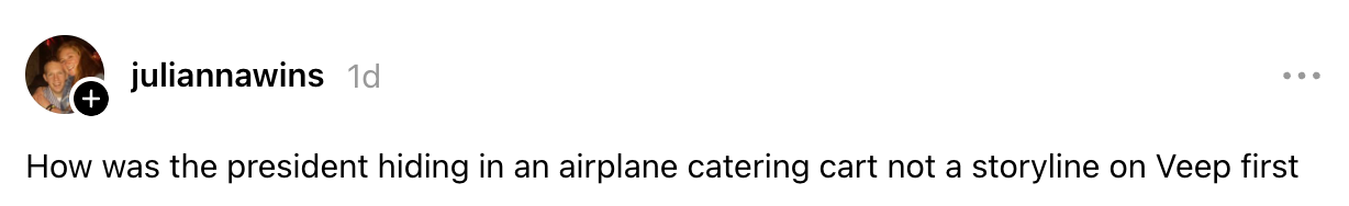 Tweet-spørsmål hvordan en president som gjemmer seg i en cateringvogn for fly var en historie på "Veep" først