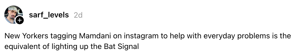 Kommentar sammenligner humoristisk merking av Mamdani på Instagram for hjelp med å bruke flaggermussignalet