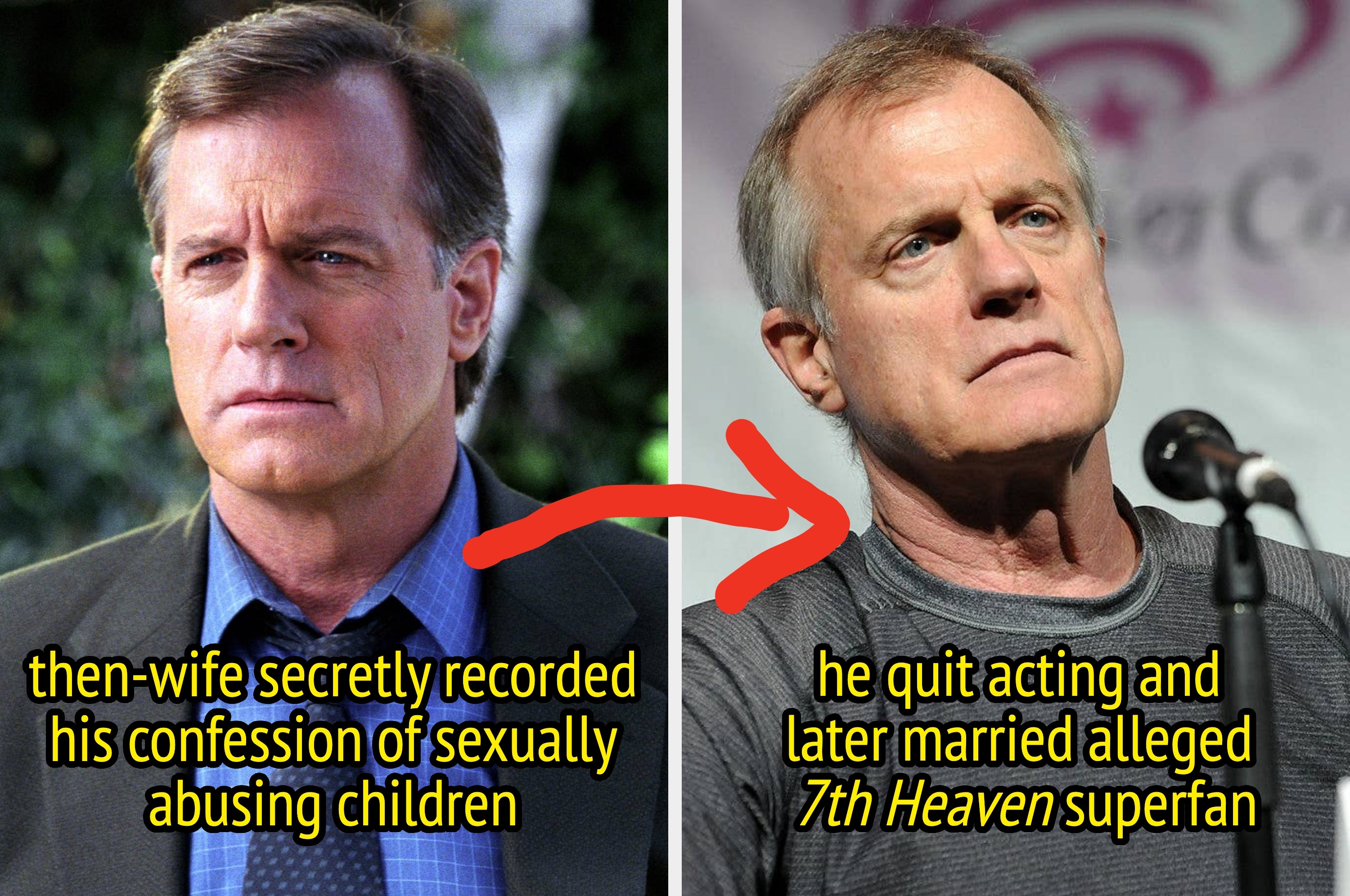 Stephen Collins's then-wife secretly recorded his confession of sexually abusing children, and he quit acting and later married alleged "7th Heaven" superfan