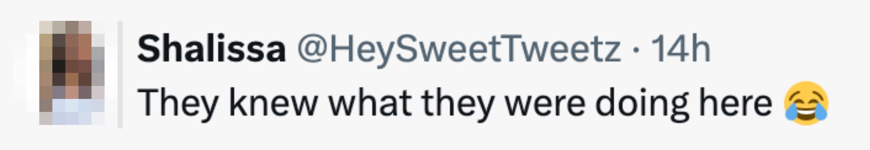 Skjermbilde av en tweet av Shalissa som sa:
