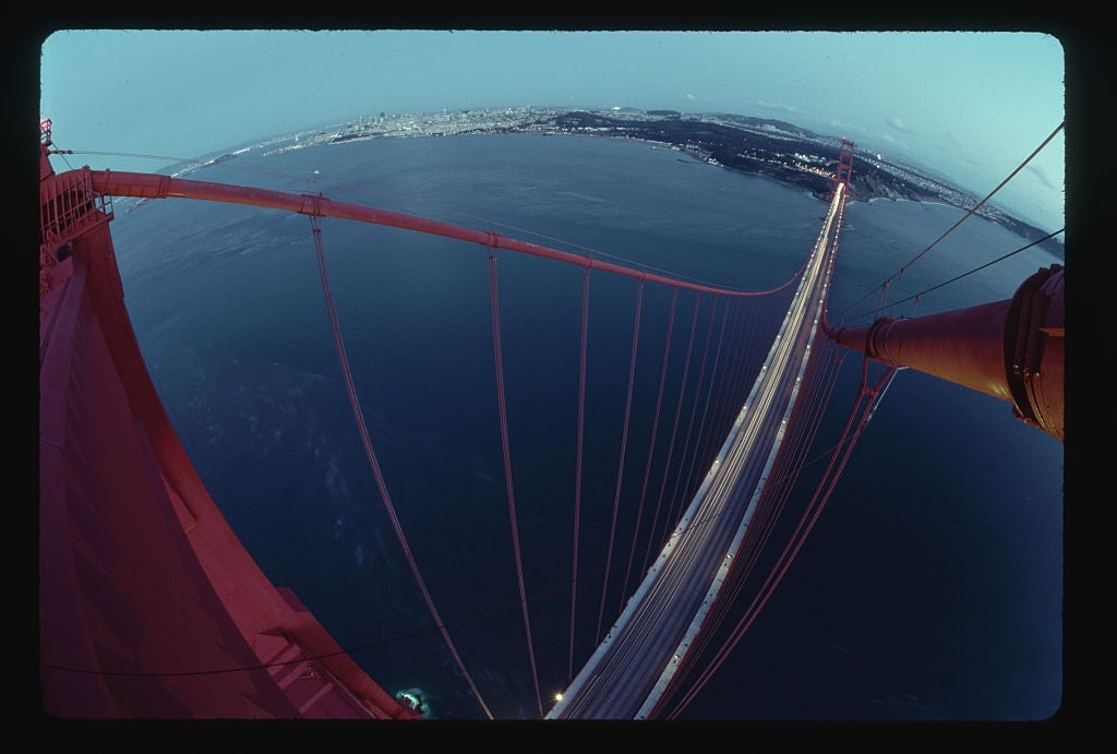 View down a cable from the North Tower of the Golden Gate Bridge