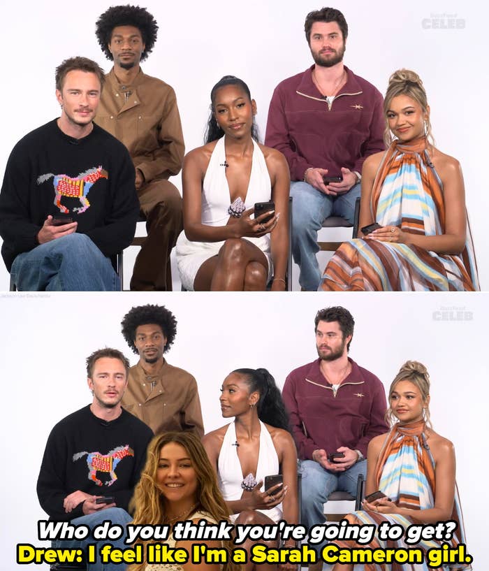 Group of individuals sitting, each dressed casually and stylishly, possibly in an interview setting