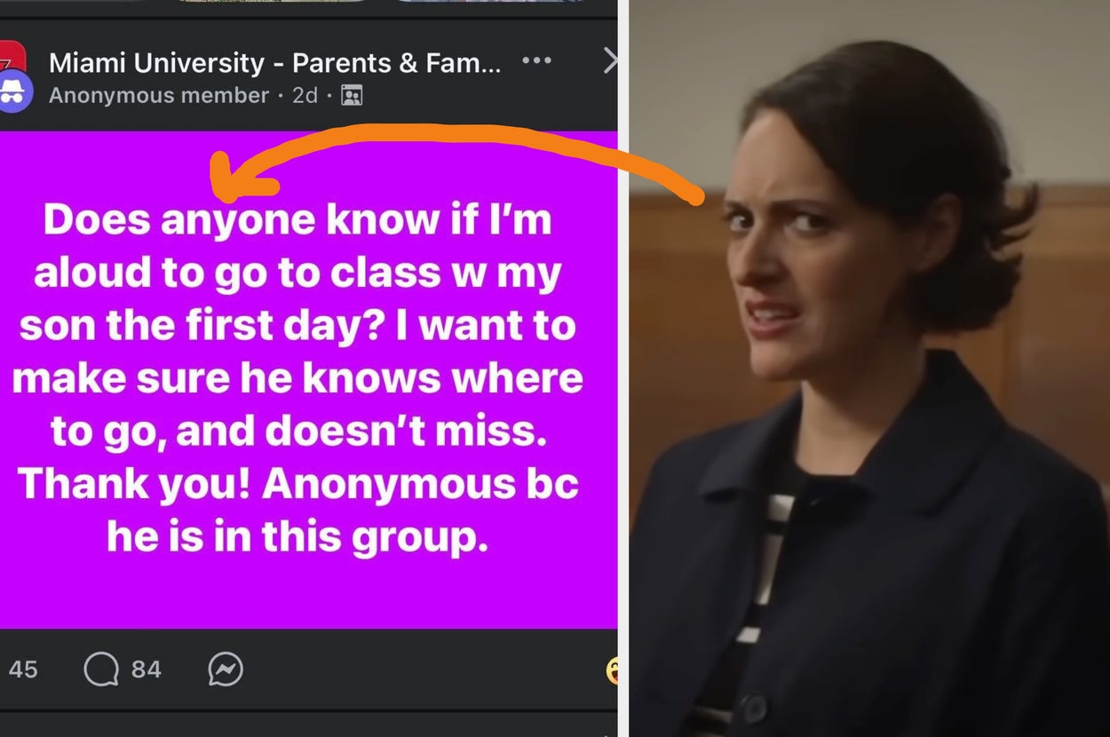 Online post asks if a parent can attend class with their son on the first day