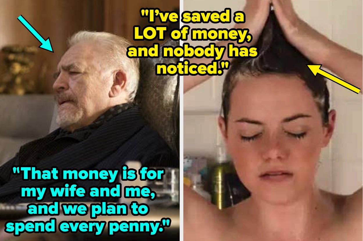 Two-panel meme: Left shows an elderly man sitting with text "Leaving money for your kids." Right shows a woman washing her hair, captioned "Washing your hair every day."