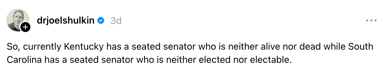 Tweet kritiserer humoristisk Kentucky og South Carolina senatorer' status og valgbarhet