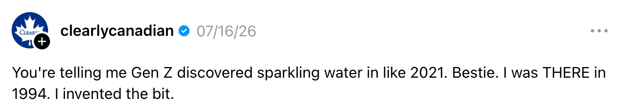 Tydelig kanadisk kommenterer humoristisk på Gen Z "oppdage" glitrende vann i 2021, og sa at de fantes i 1994 og