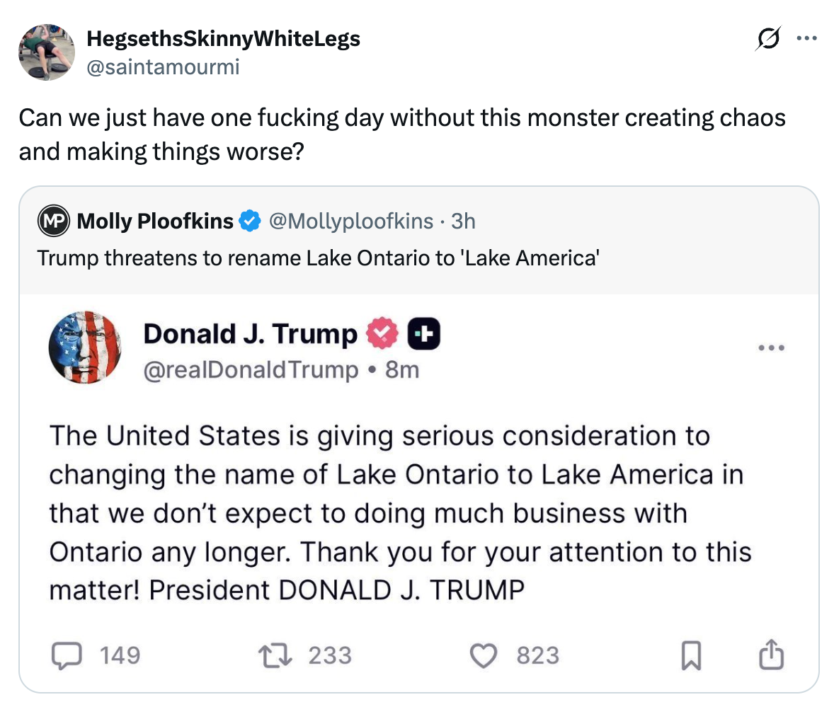 Twitter-innlegg som håner en falsk Trump-tweet om å omdøpe Lake Ontario til Lake America