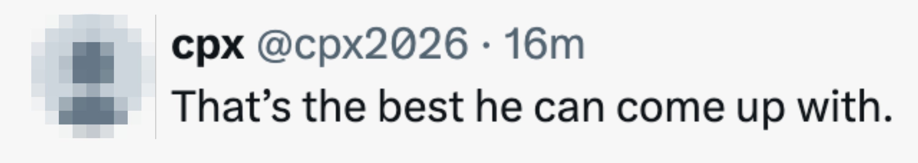 En tweet fra bruker @cpx2026 som sier: