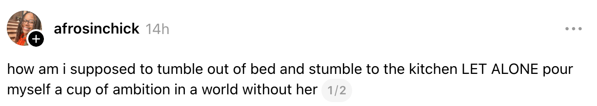A post by afrosinchick wondering how to function in the morning without someone important