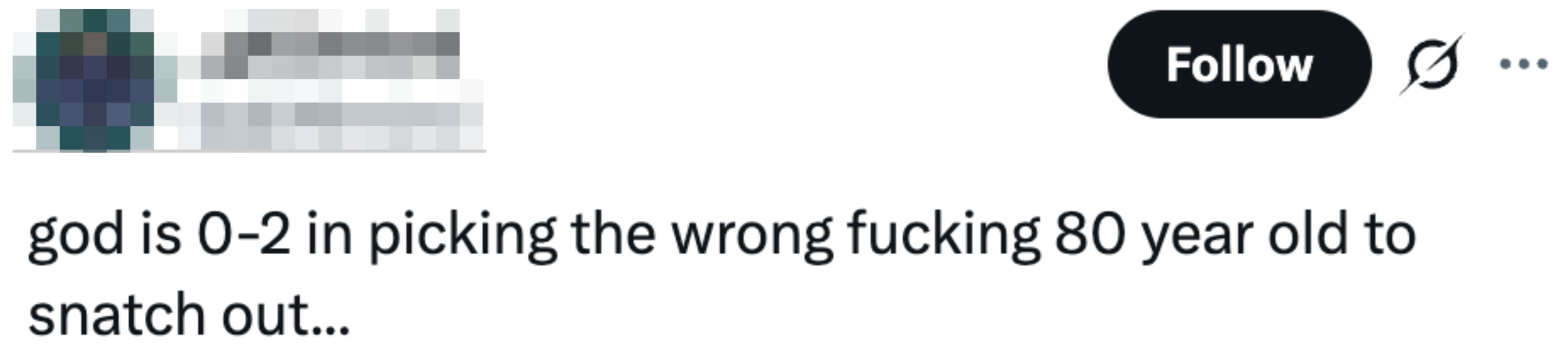 Tweet som uttrykker misnøye med to nylige hendelser som involverer eldre personer