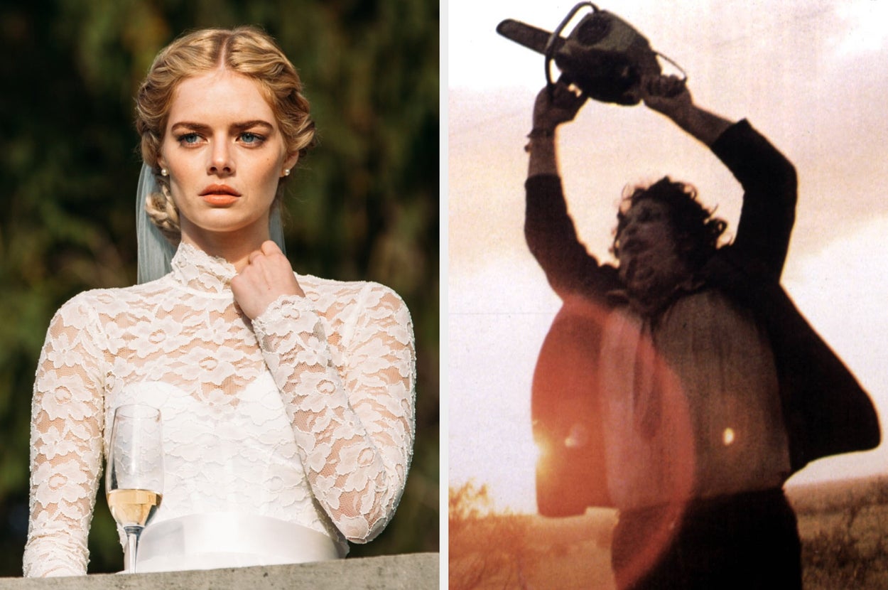 On the left, a person spins a basketball in a casual setting. On the right, a person dramatically raises a chainsaw in a classic film scene