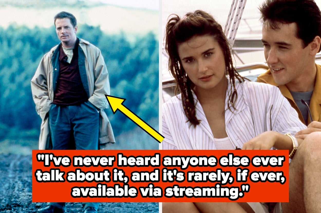 Two movie scenes with actors. Left: an actor outdoors in a trench coat. Right: two actors seated together on a boat. Text discusses rarity on streaming services