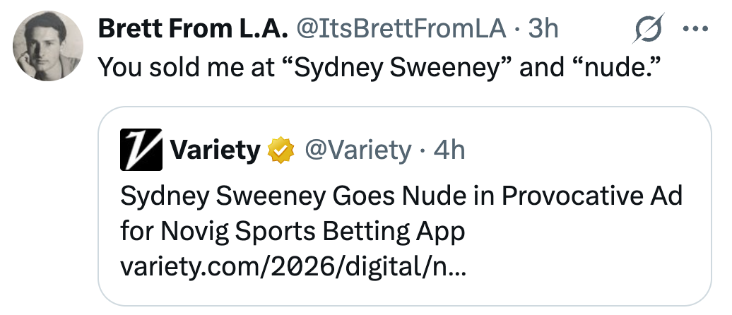 Tweet av en bruker som refererer til en Variety-artikkeloverskrift:
