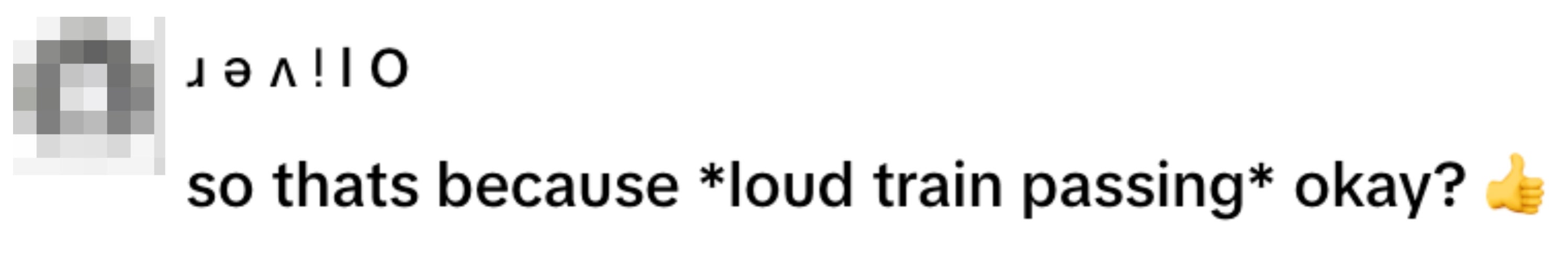  "so thats because *loud train passing* okay?"
