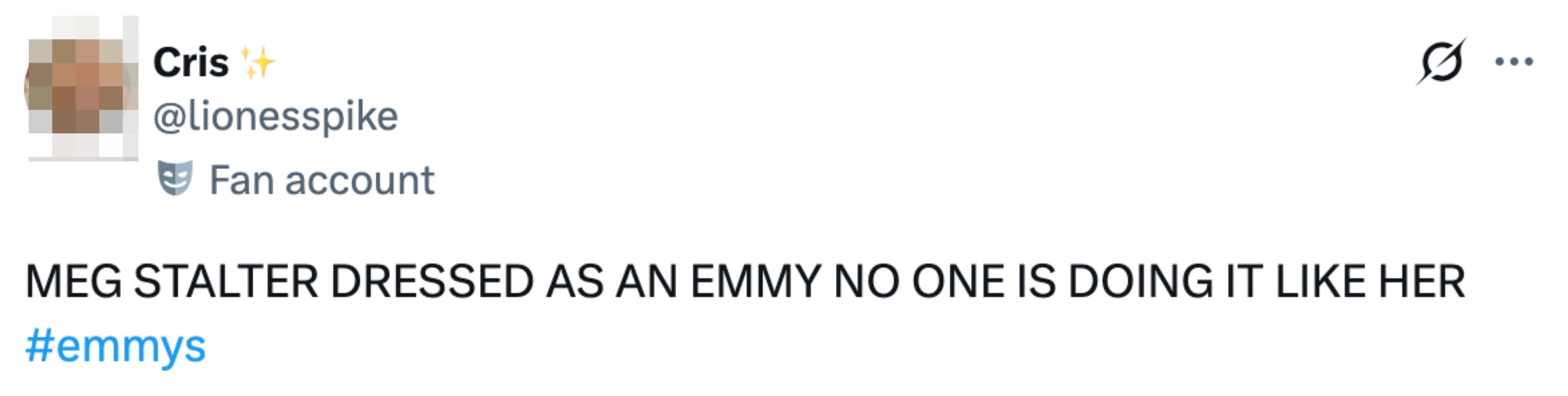 tweet: "MEG STALTER DRESSED AS AN EMMY NO ONE IS DOING IT LIKE HER"