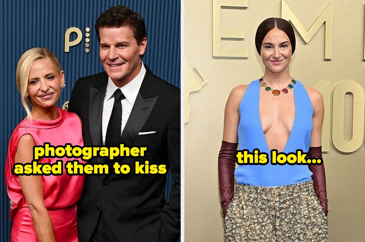 photographer asked Sarah Michelle Gellar to kiss David Boreanaz, and Shailene Woodley's red carpet look of plunging neckline and gloves