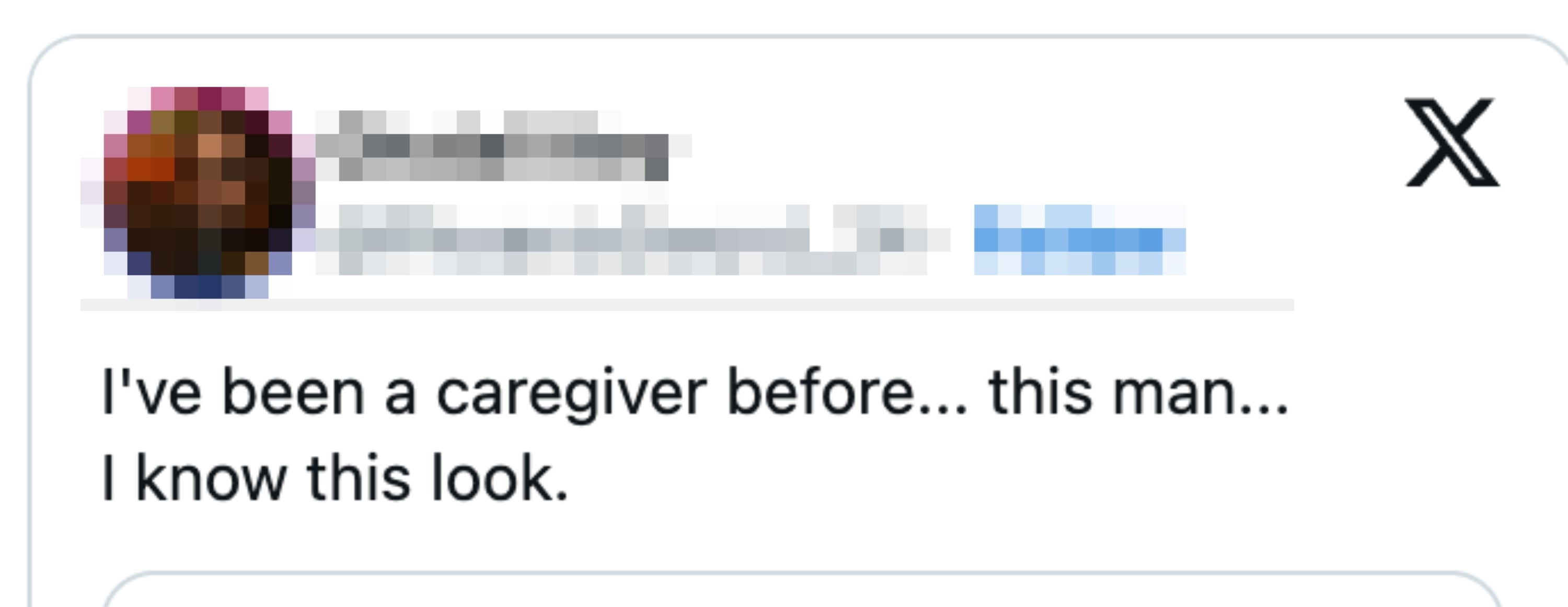 Tweet fra @PhoenixSword_24: "Jeg har vært omsorgsperson før... denne mannen... Jeg kjenner dette utseendet."