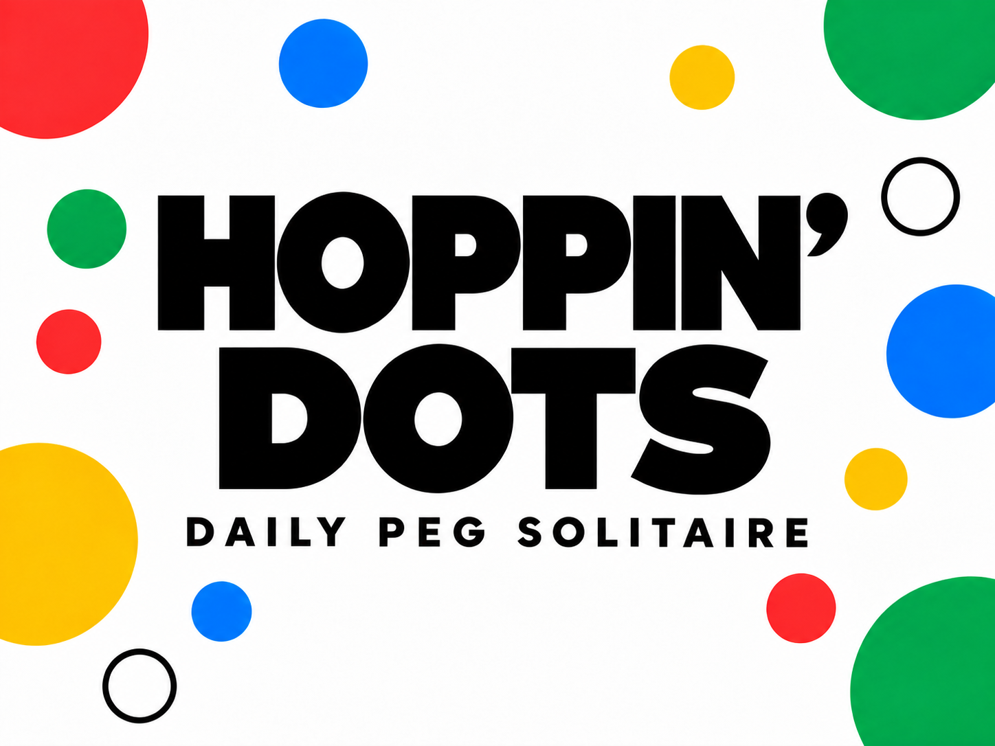 Hoppin' Dots: Daily Peg Solitaire game logo with colorful dots surrounding bold text
