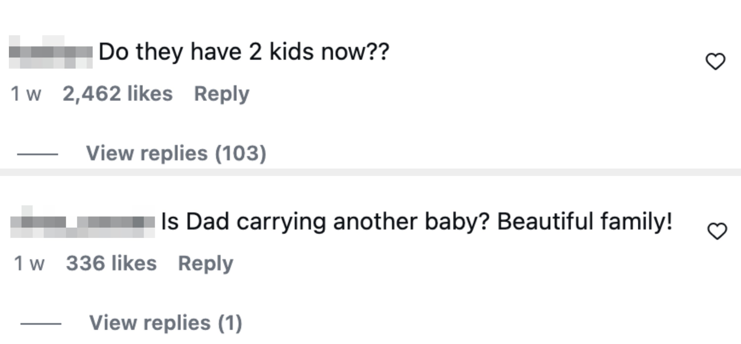 Comments questioning if Millie and Jake are carrying two babies