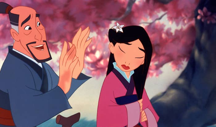 Animated characters successful  accepted   attire are successful  a heartfelt speech  by cherry blossom trees. One quality  gestures animatedly