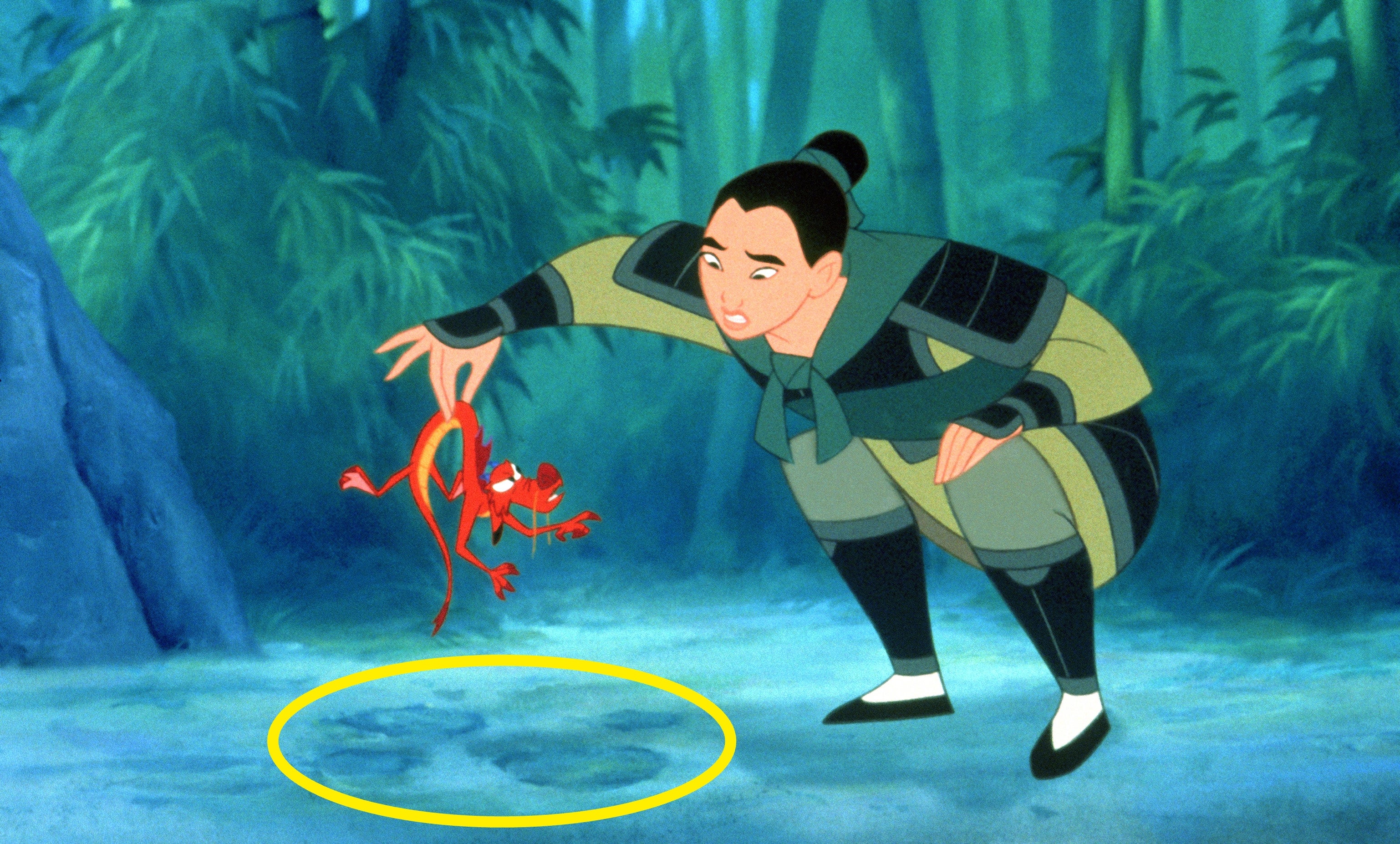 Animated country of a warrior successful a wood inspecting a tiny dragon held by its tail, some characters from a fashionable animated film