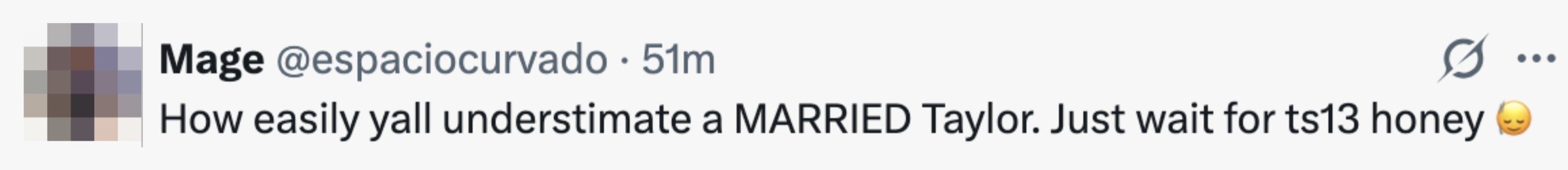 Tweet om å undervurdere en gift Taylor og forventning om
