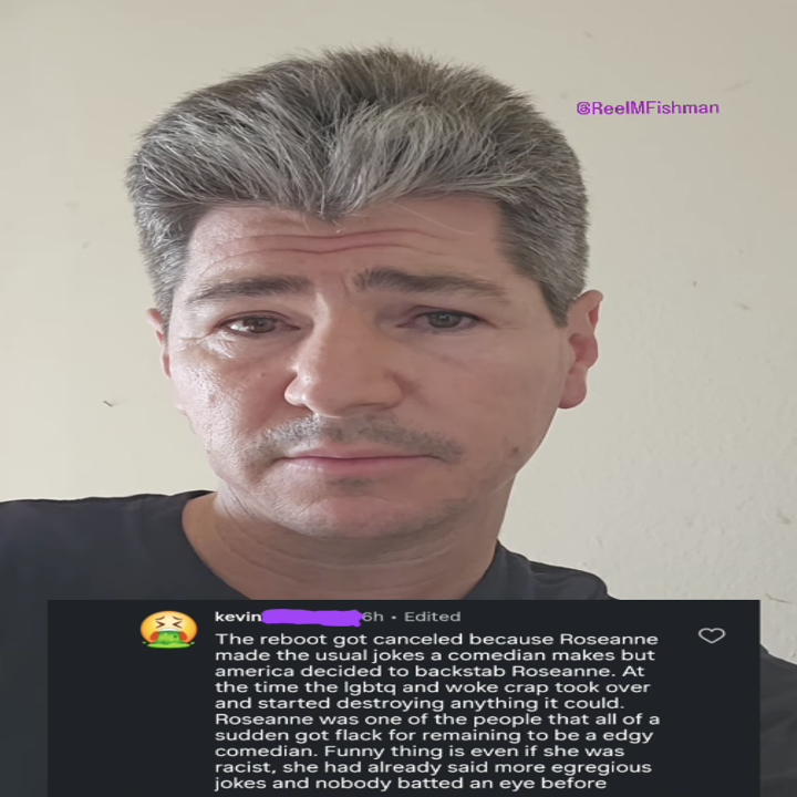 Person with graying hair and facial hair. Text below discusses opinions related to a cancellation of a TV reboot