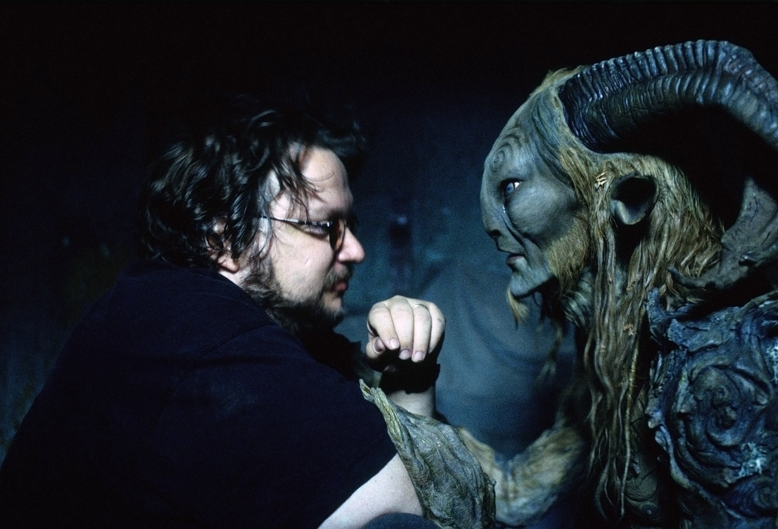 Director successful  speech  with a carnal   with horns and a weathered look, perchance  connected  a movie   set