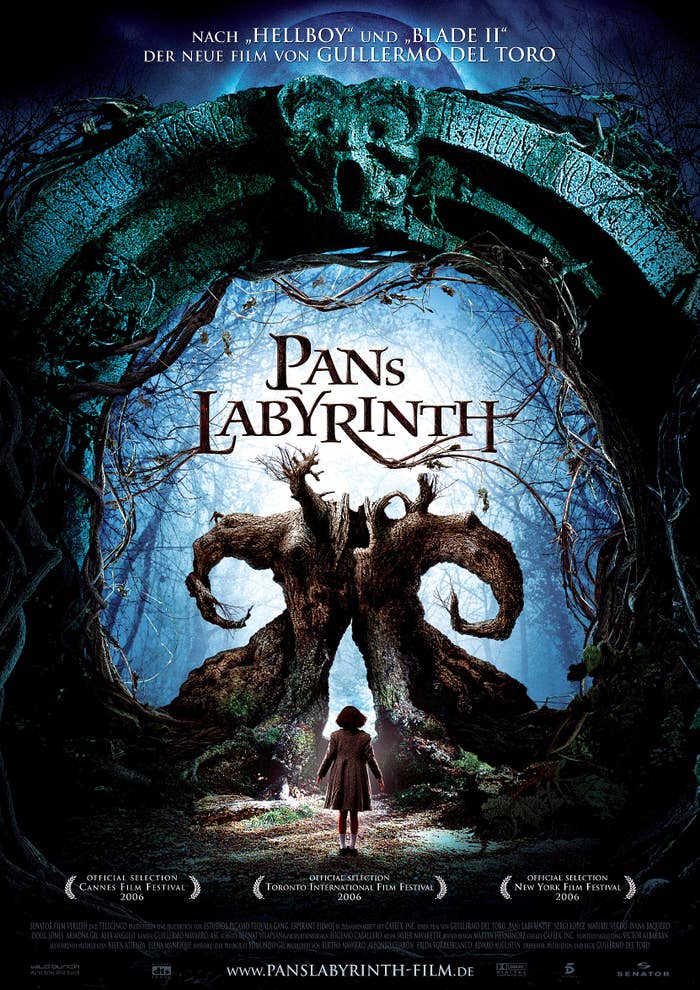 A kid  stands earlier  a mystical faun statue successful  a forest. Text reads "Pan's Labyrinth," a movie  by Guillermo del Toro