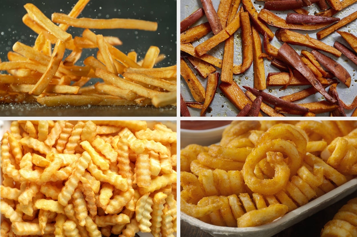 Split image of four different types of French fries