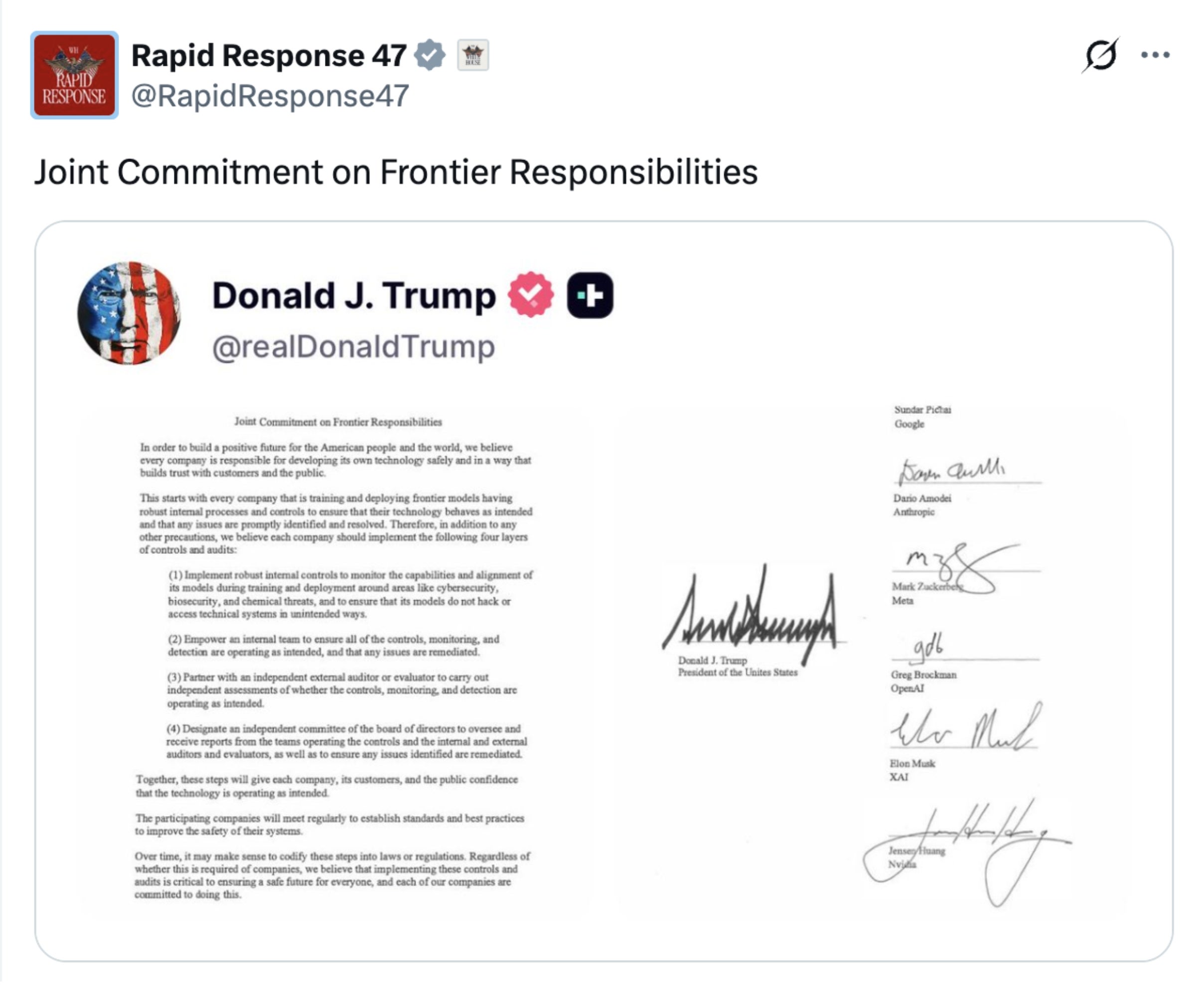 En tweet fra Rapid Response 47 som viser en uttalelse med tittelen