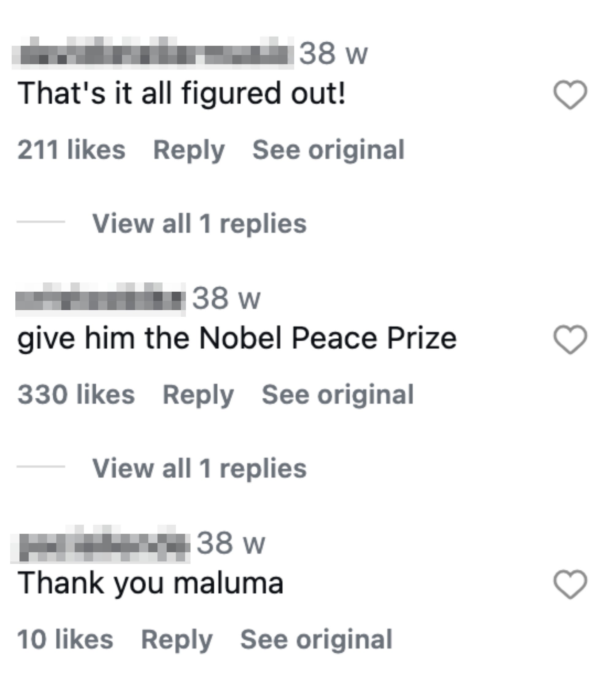 Comments poking fun at Maluma's post