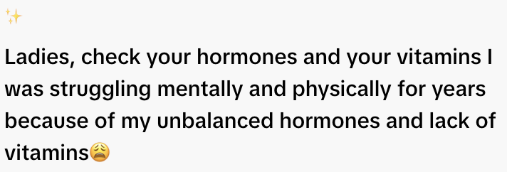 Text message encouraging women to check their hormones and vitamins for mental and physical health balance
