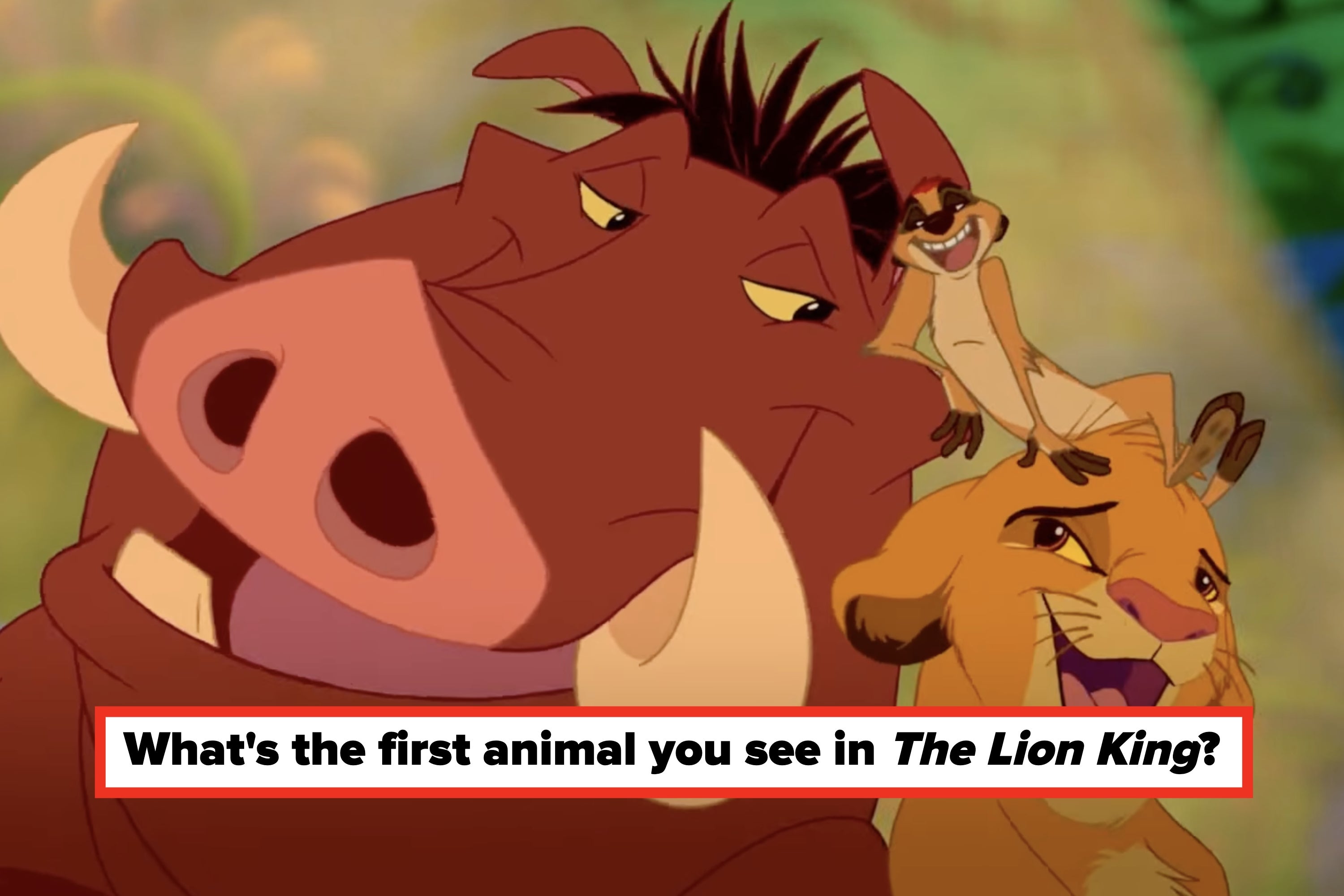Simba, Timon, and Pumbaa from "The Lion King" laugh together in a joyful scene
