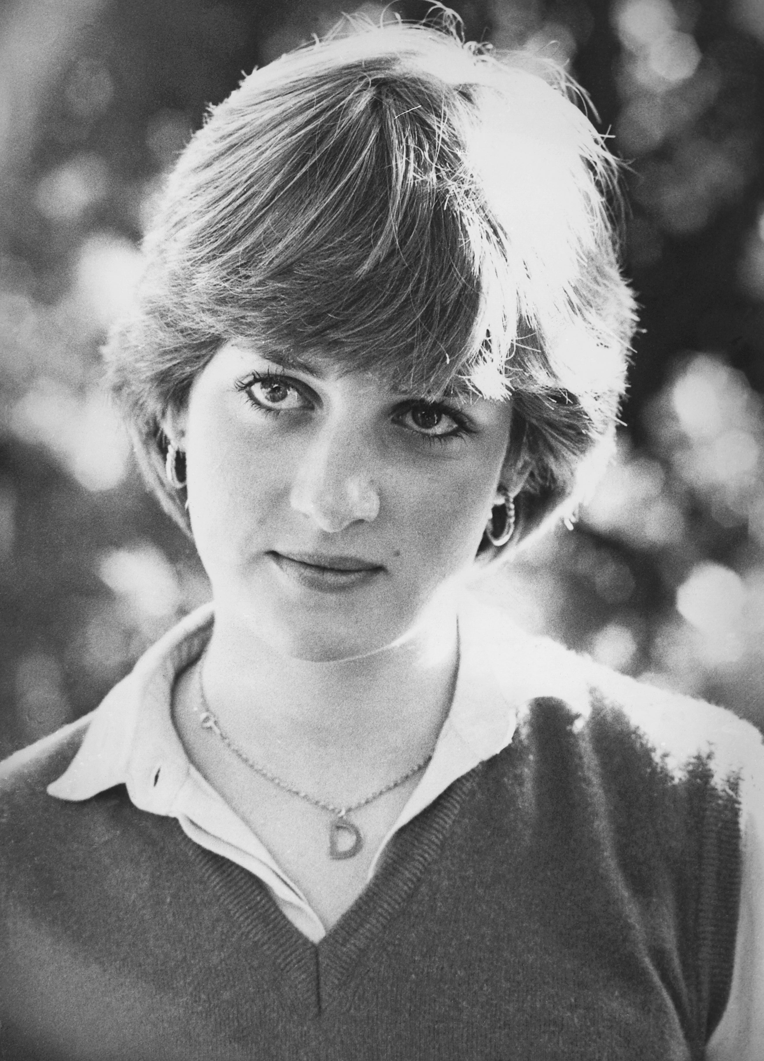 A black-and-white photo of Lady Diana Spencer