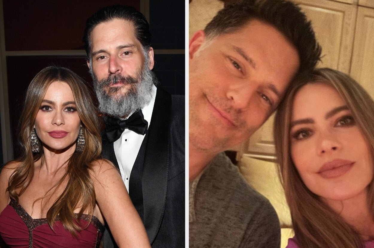 Couple posing together; left image shows formal attire, while right image has casual clothing