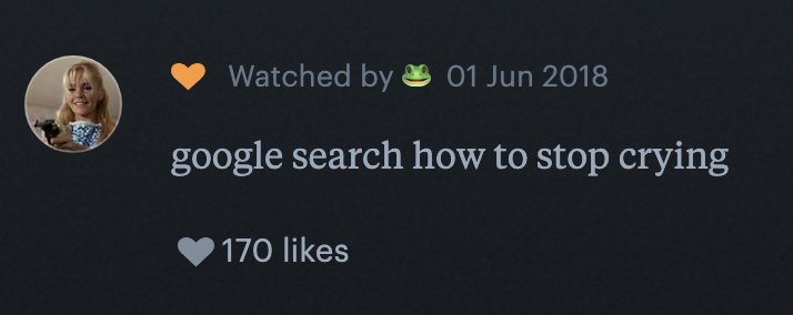 Post with a humorous tone reading "google search how to stop crying," liked by 170 people