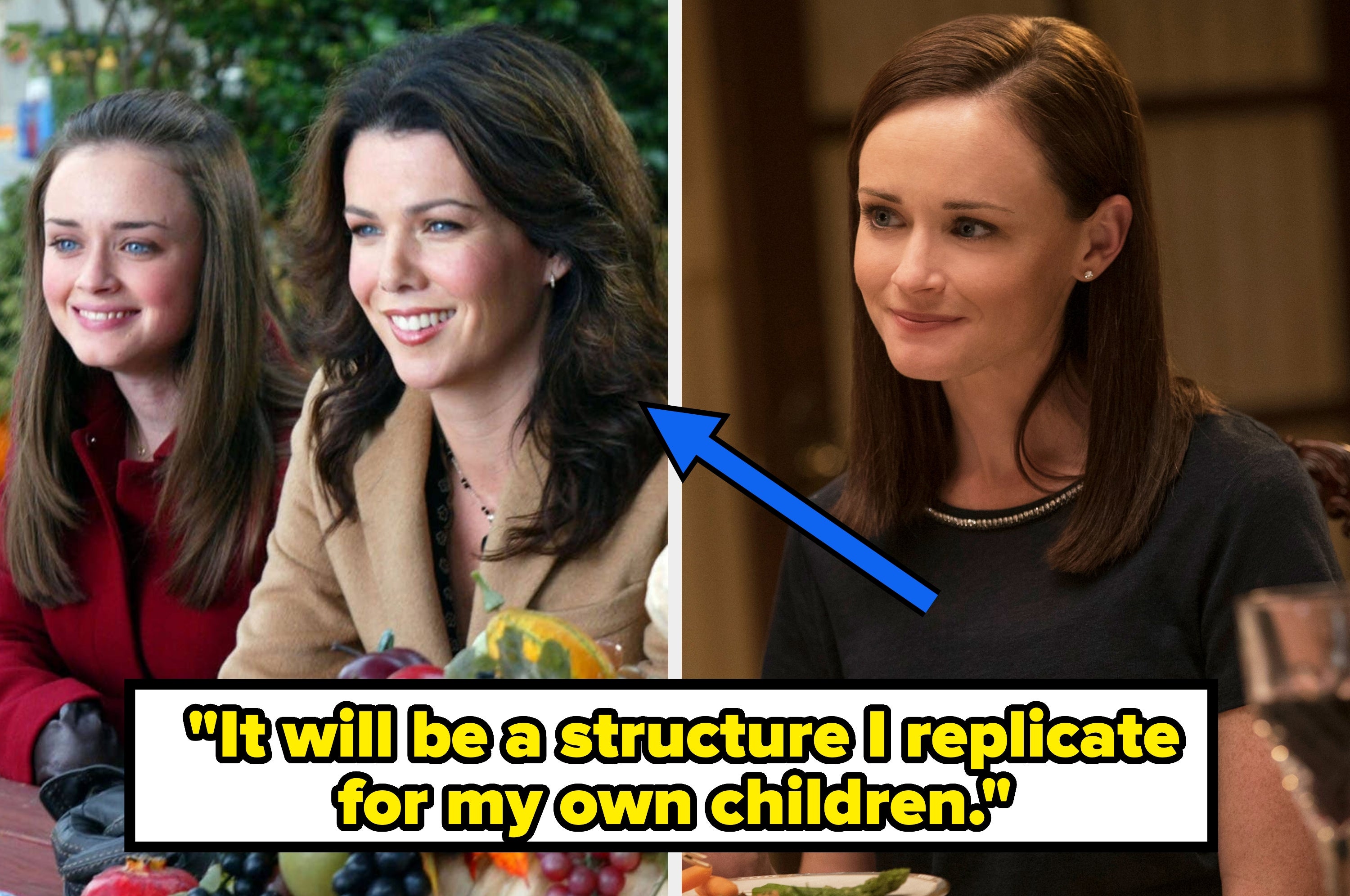 Split image of Alexis Bledel and Lauren Graham in "Gilmore Girls," and Dennis Quaid and Lindsay Lohan in "The Parent Trap." Text overlay: "Thank you for all you taught me."