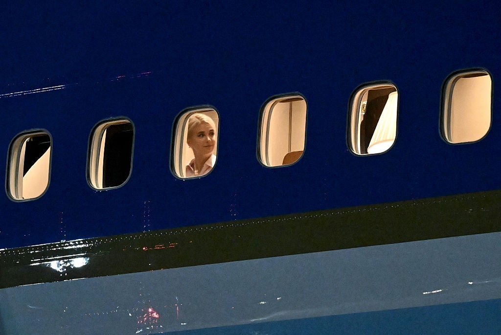 Person looking out from an airplane window