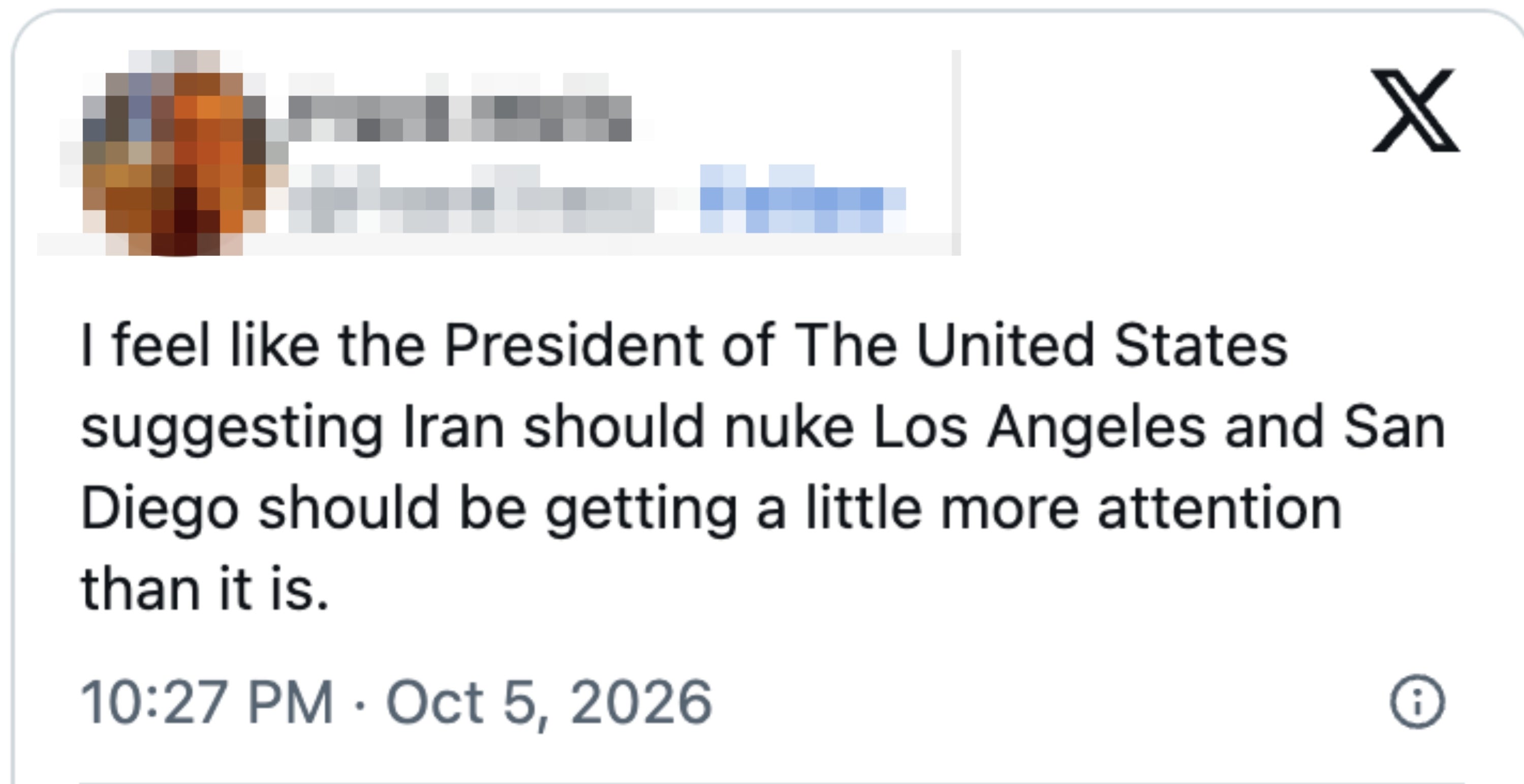 Tweet claiming the US President suggested Iran should target Los Angeles and San Diego