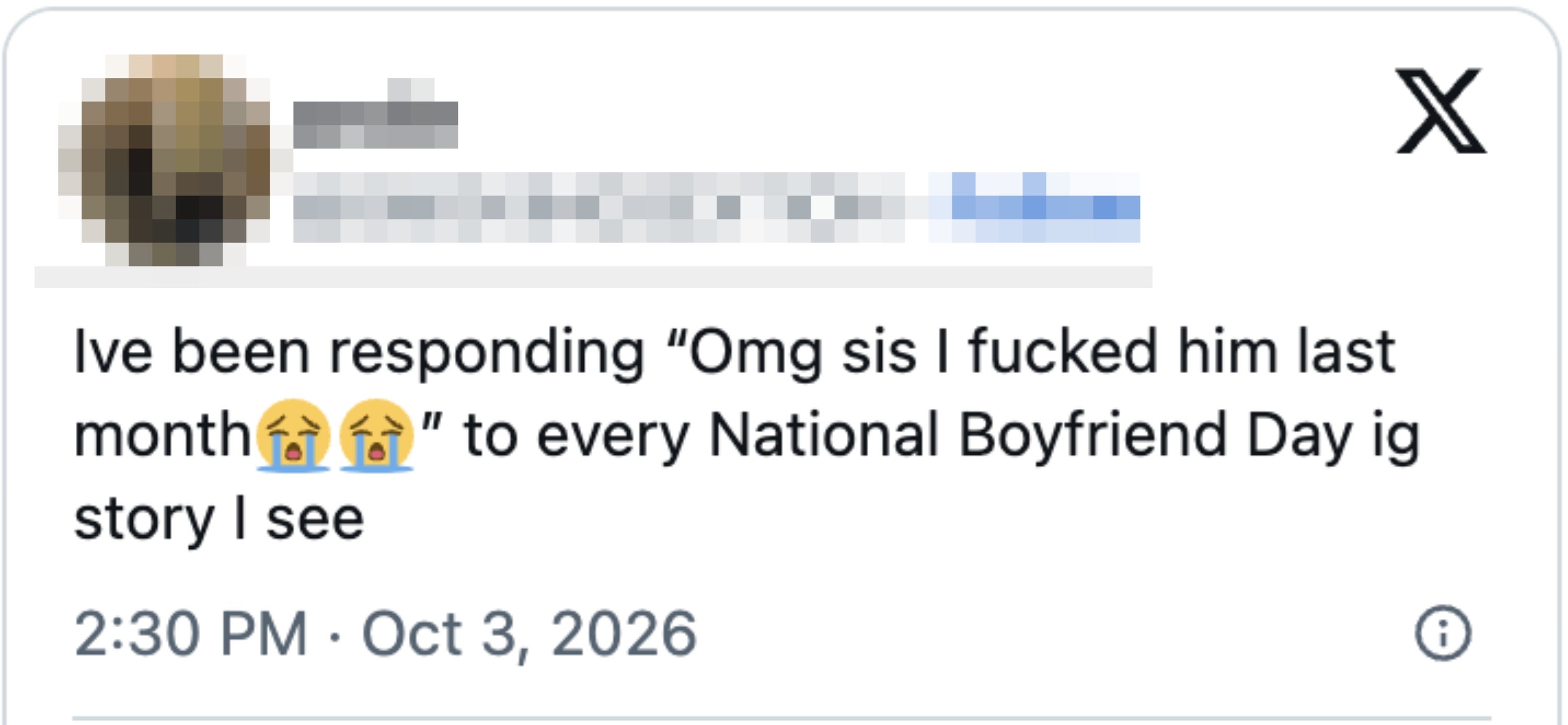 Social media station with a humorous and melodramatic effect to National Boyfriend Day stories
