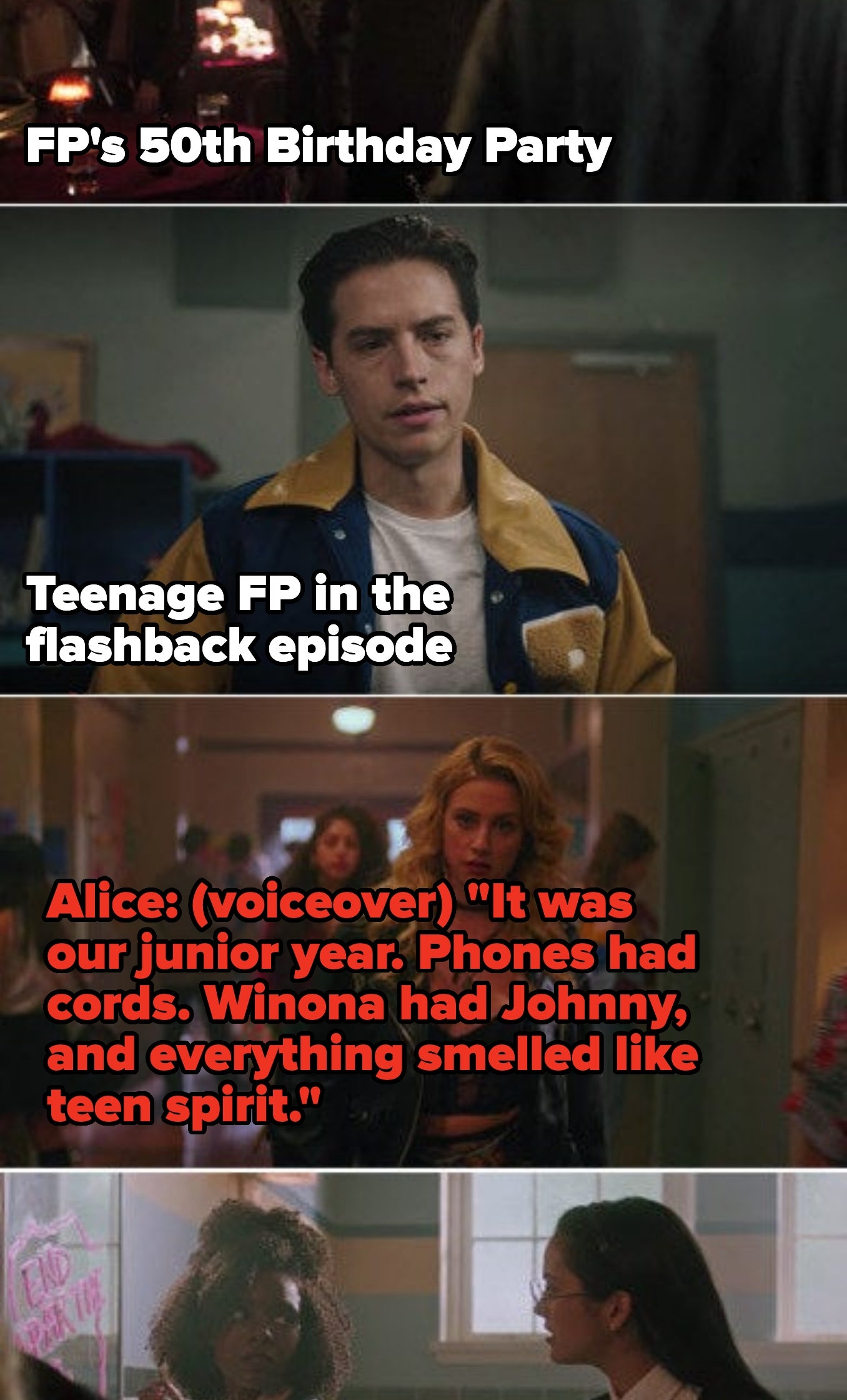  FP's 50th birthday, teenage FP successful  a flashback, and Alice's voiceover astir  inferior  twelvemonth  nostalgia