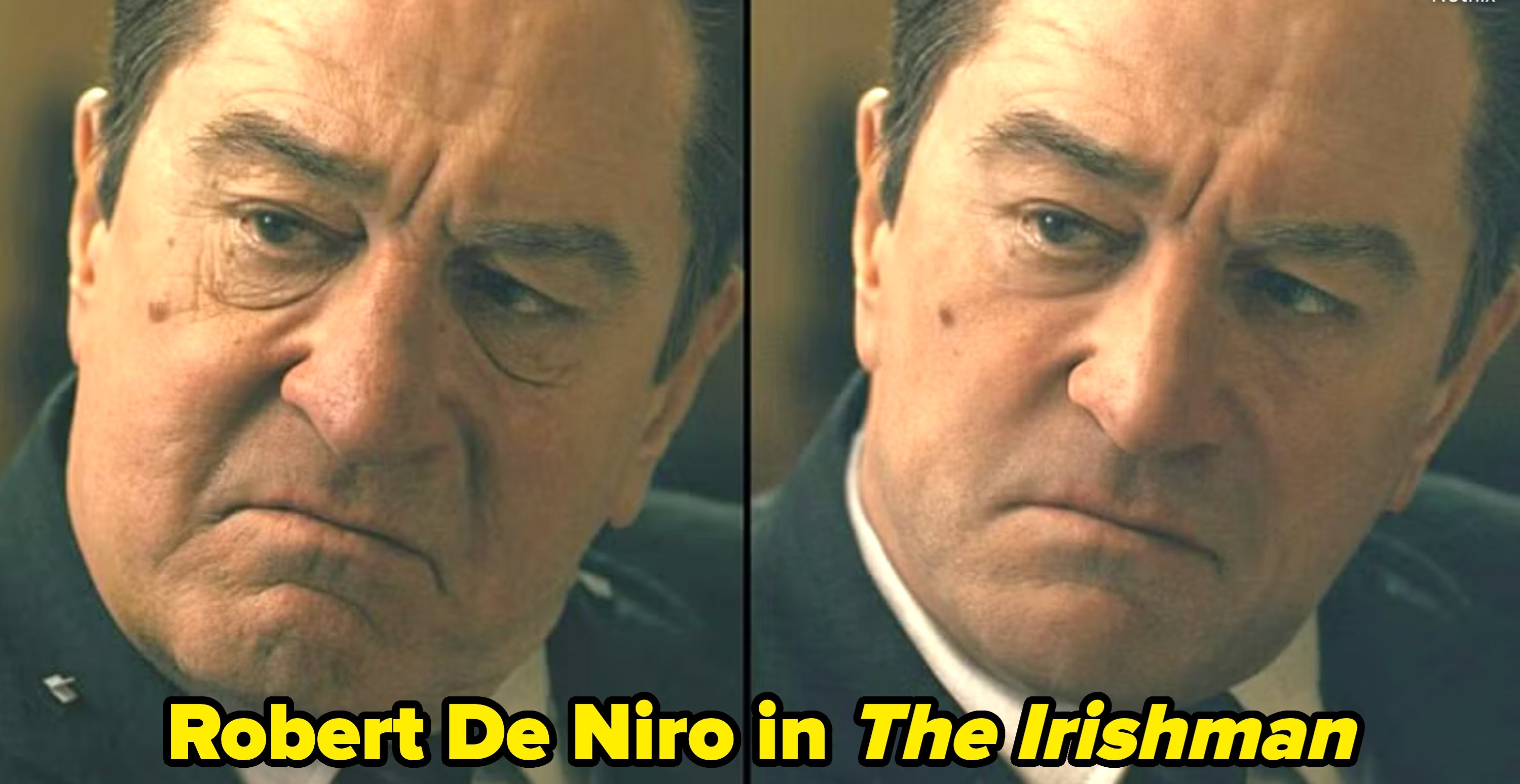 A serious-looking man in a suit appears twice, with slight differences, possibly showing an edited or altered image version