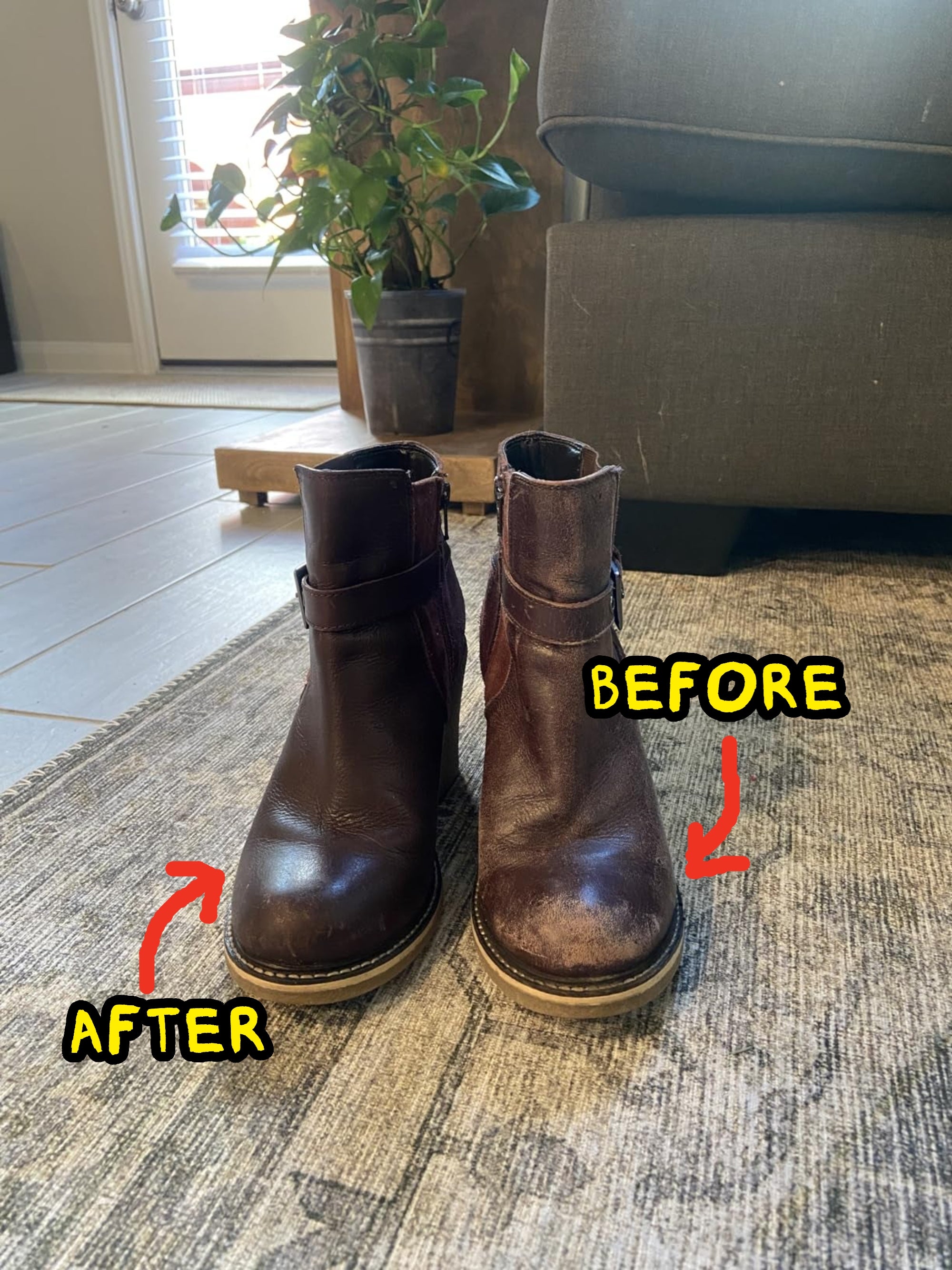 Brown leather ankle boots placed connected  a rug successful  a surviving  country   setting