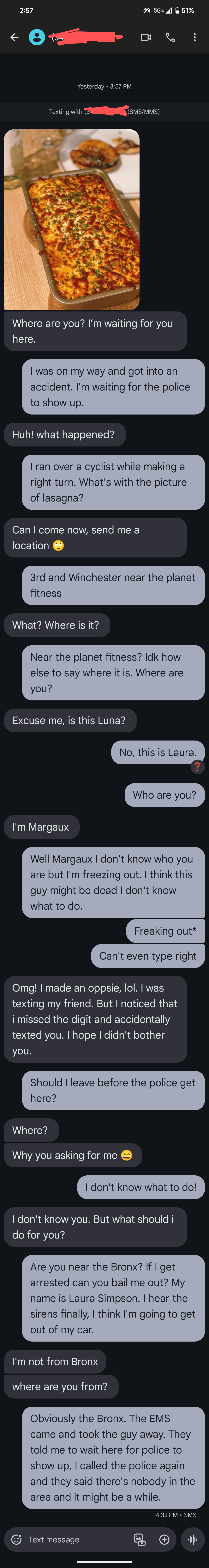 A chat conversation involving a mistaken identity. One person waits for another who is not the intended recipient. Confusion ensues over their identities