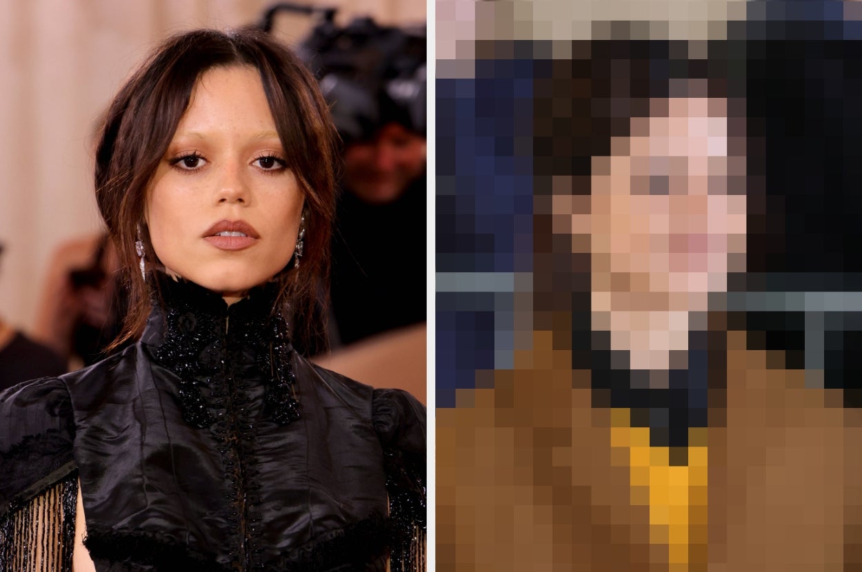 Jenna Ortega at an event and in a pixelated image