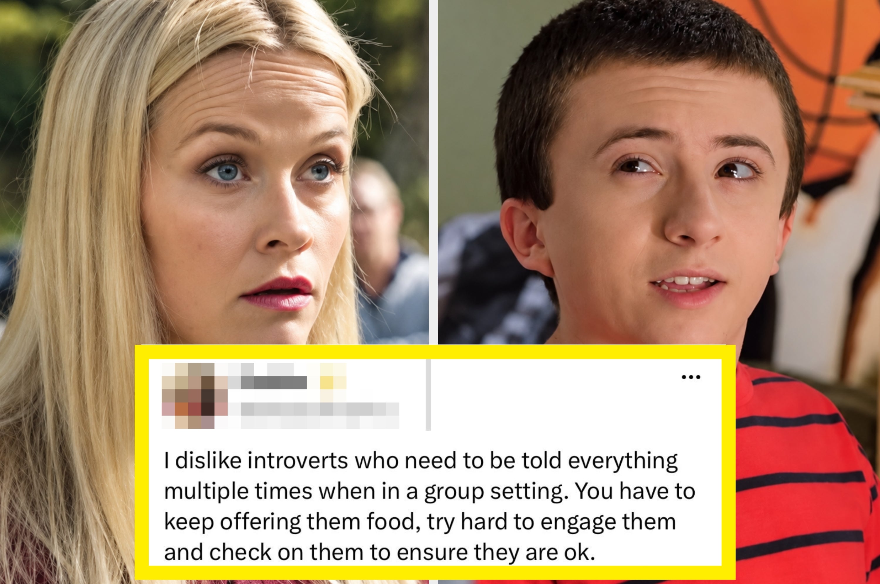 Person in a red striped shirt beside a text message about introverts needing extra guidance and extroverts encouraging inclusivity and empathy