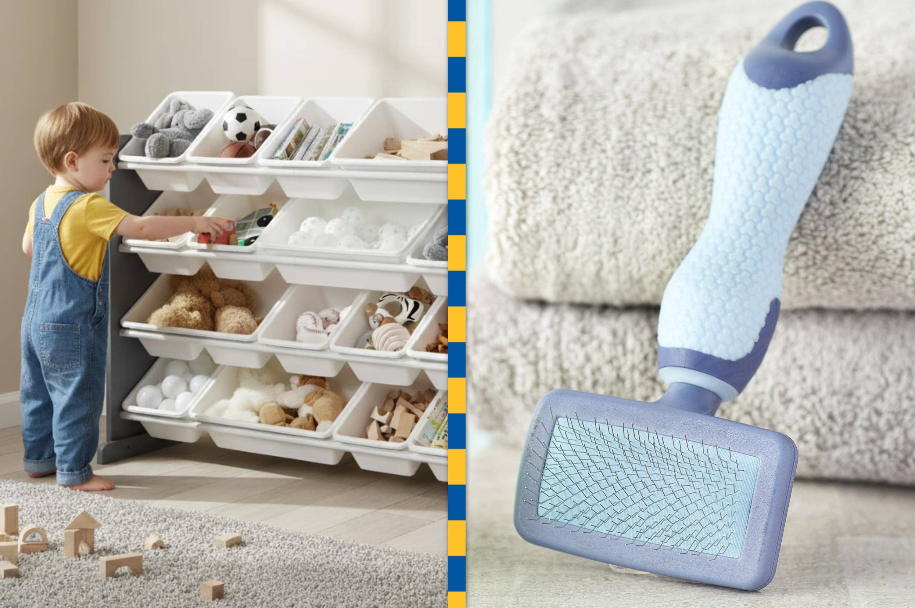 Person using a portable carpet cleaner on a car seat; wall-mounted wooden air freshener nearby