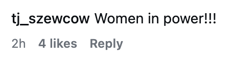 Social media remark saying, "Women successful power!!!"